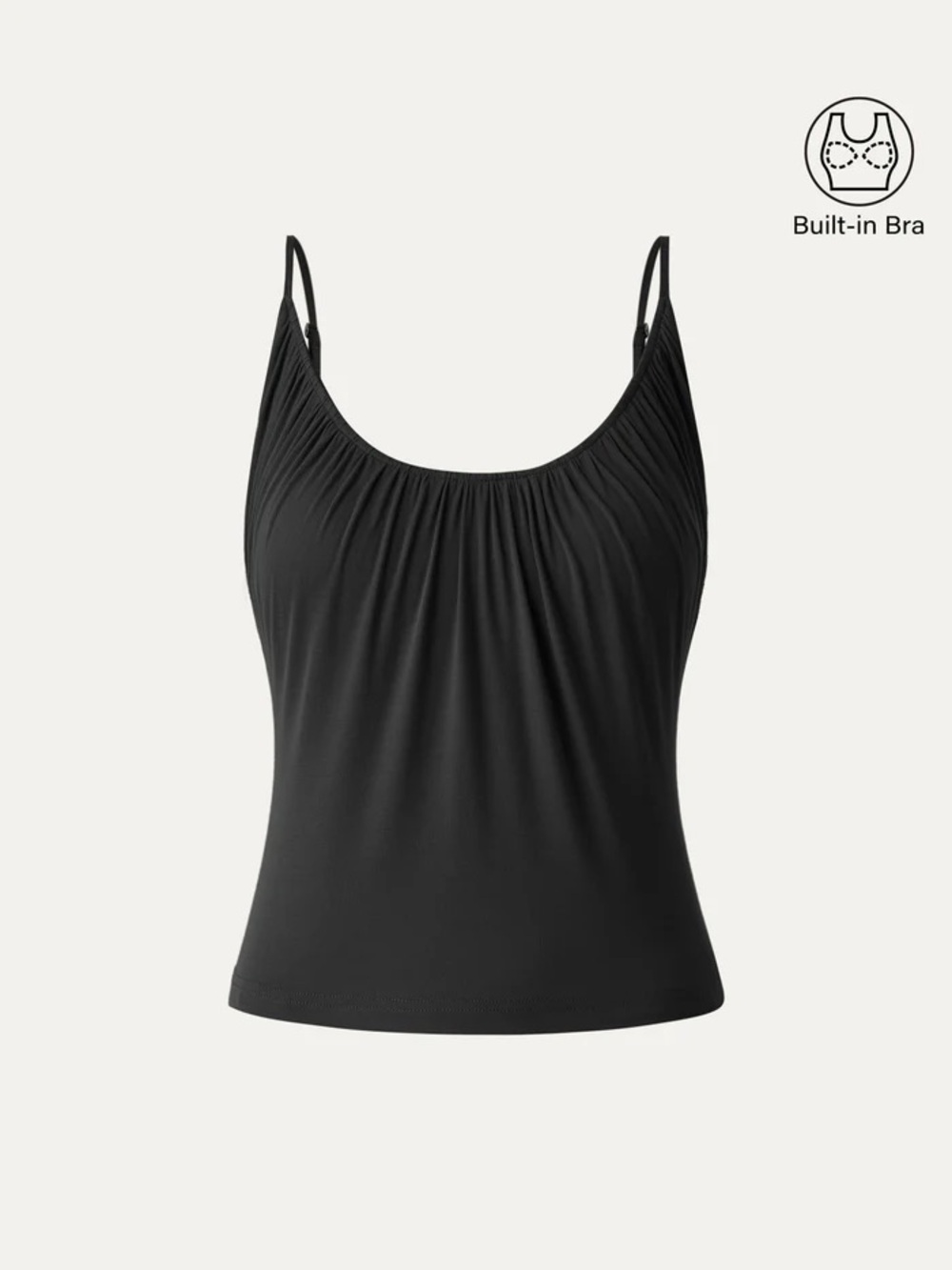 NWT OGL Eco-SkinKiss® Scoop Neck Gathered Spaghetti Bra Tank IN BLACK